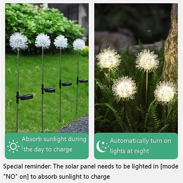 Ulkona käytettävät aurinkopaneelivalot LED-puutarhan vedenpitävät keijuvalot, voikukkapallon koristevalo kodin pihan joulukoristeisiin (väri: väri)
