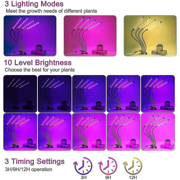 Växtlampa för inomhusväxter - Uppgraderad version 80 LED-lampor med fullspektrum och rött blått spektrum, 3/9/12h timer, 10 dimbara nivåer