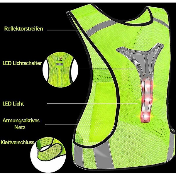 Reflekterende løbevest, sikkerhedsvest, elastisk og justerbar lysende cykelvest, blinkende LED-vest til voksne og børn, jogging, cykling, motorcykel