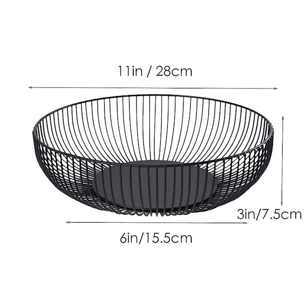 Hedelmäkulho Musta Matta, 28x8cm Suuri Hedelmäkori Musta Metalli Pyöreä Moderni Matala Hedelmäkori Rautaa