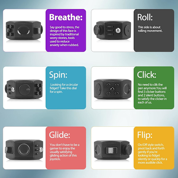 Fidget Cube Stress Relief Legetøj, 6-Sided Infinity Cube Fidget Legetøj til Børn og Voksne, Robust ABS Plastik Sensorisk Fidget Legetøj til