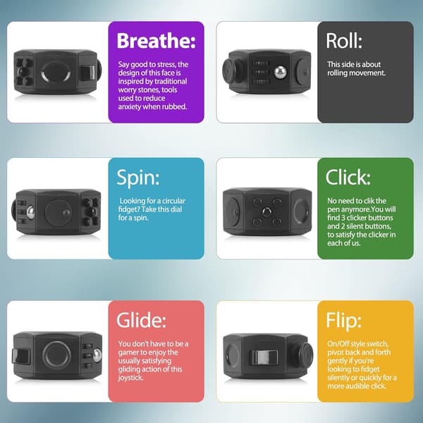 Fidget Cube Stressavlastende Leke, 6-Siders Infinity Cube Fidget Leke for Barn og Voksne, Slitesterk ABS Plast Sensorisk Fidget Leke for