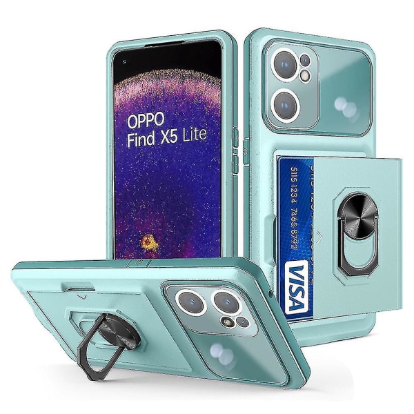 Oppo Find X5 Lite- case med inbyggt ringstöd, skjutkortshållare, mikron-linsfilmdesign - Tpu + Pc- cover i safir/blått (ljus)