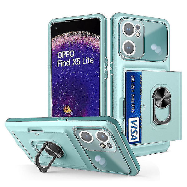 Oppo Find X5 Lite-fodral med inbyggt ringstativ, glidande korthållare, mikrolinsfilmdesign - Tpu + Pc-skyddande fodral i safir/blå (ljus