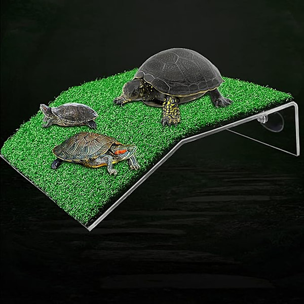 Gräsmatta Sköldpadda Solplats Sköldpadda Vila Solplats, Simuleringsgräs Sköldpadda Ramp för Sköldpadda Tank, för Liten Reptil Groda Terrapin (Stor)