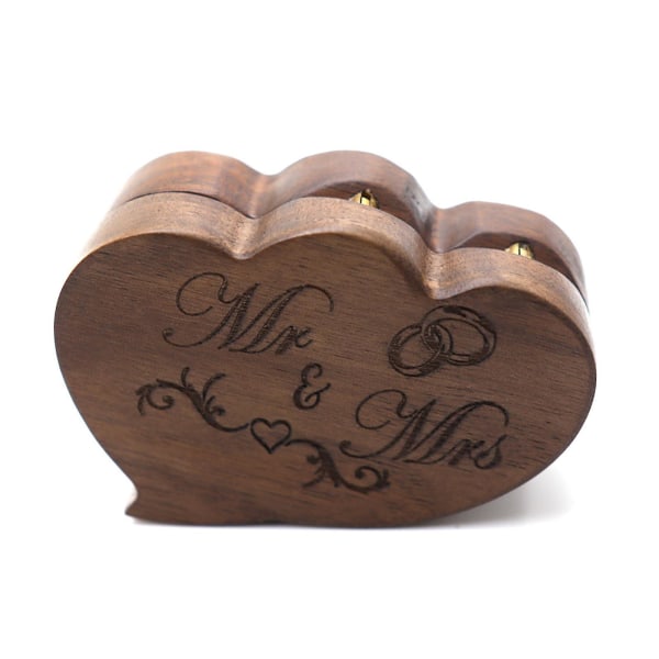 Wood Dobbel Ring Box Gravert Mr & Mrs Wooden Ring Holder Seremoni Ring Bærer