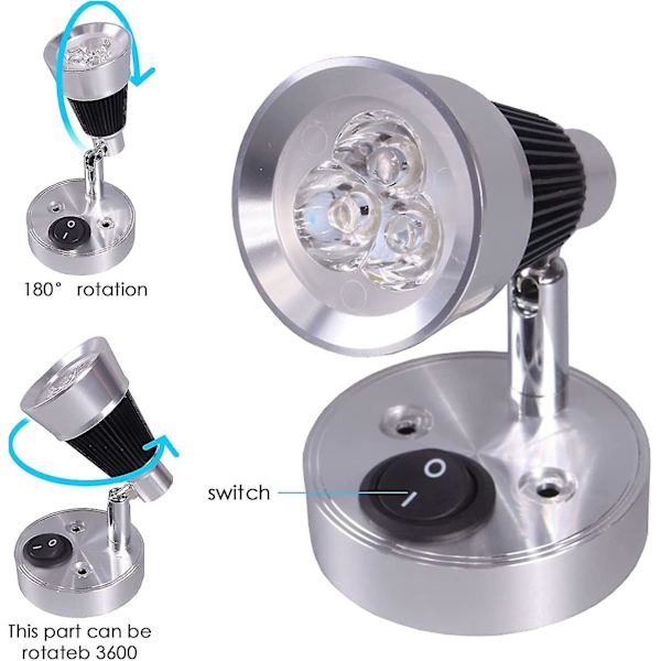 2 st 12 V LED-spotläslampa, 3 W projektorformad läslampa i aluminium, 330 lm väggmontering