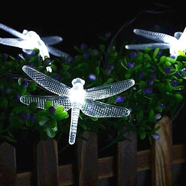 21ft 30LED Solfångar-Strängljus med Sländor, Utomhus Solcells-Fairy Lights Vattentät Dekorationsbelysning för Hem, Trädgård, Patio, Julgran