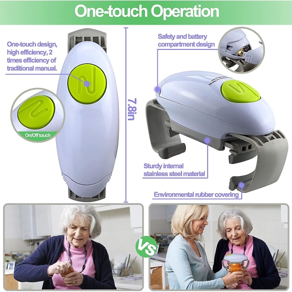 Elektrisk krukkeåpner for svake hender/eldre med leddgikt Kjøkkenutstyr One Touch Automatisk krukkeåpner Restaurant Høyere dreiemoment Krukkeåpnere Flaskeåpner