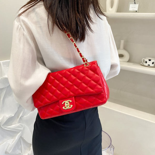 Enkelt skulder crossbody kæde taske camellia dametaske sort violets