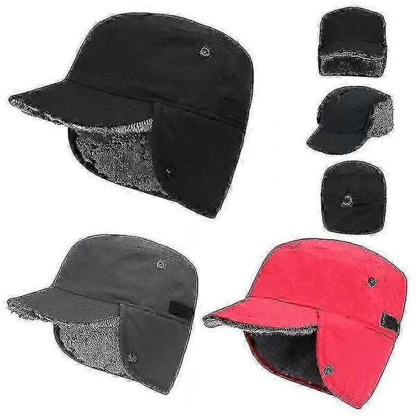 Vintermössa med öronlappar och skärm Basecap Trapper Vattentät Unisexzz44 Red