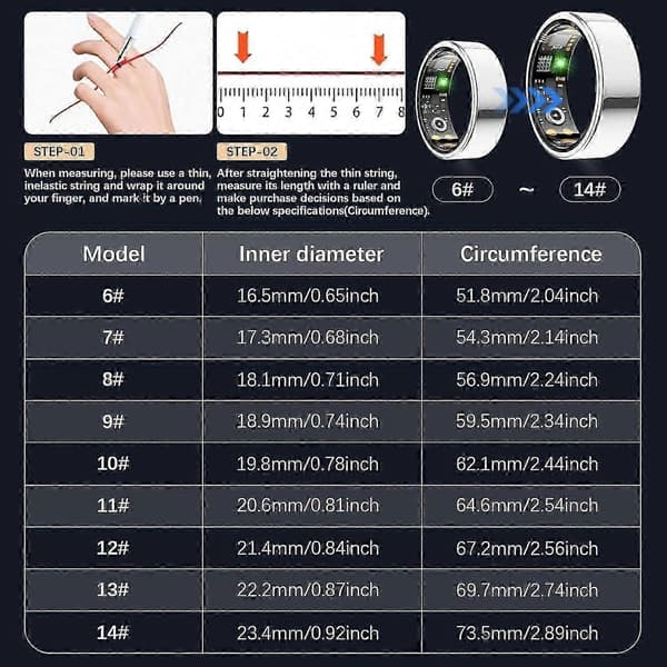Smart Ring Pulsmåler Sundheds-tracker til Mænd og Kvinder Bluetooth Sort Teknologi Outer ring gold10