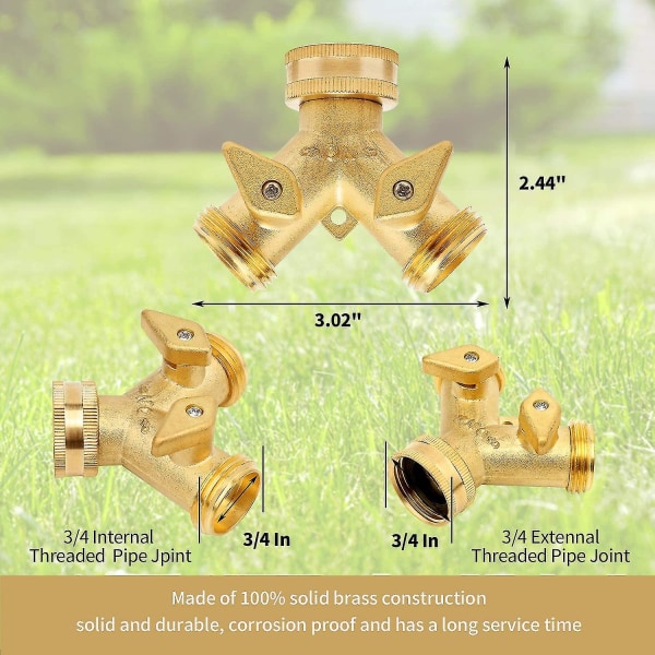 Trädgårdsslangdelare 2-vägs - Tunga, Massiva Mässingsslang Y-delare, Krandelare, 3/4\" Mässingsslangadapterkopplingar Avstängning