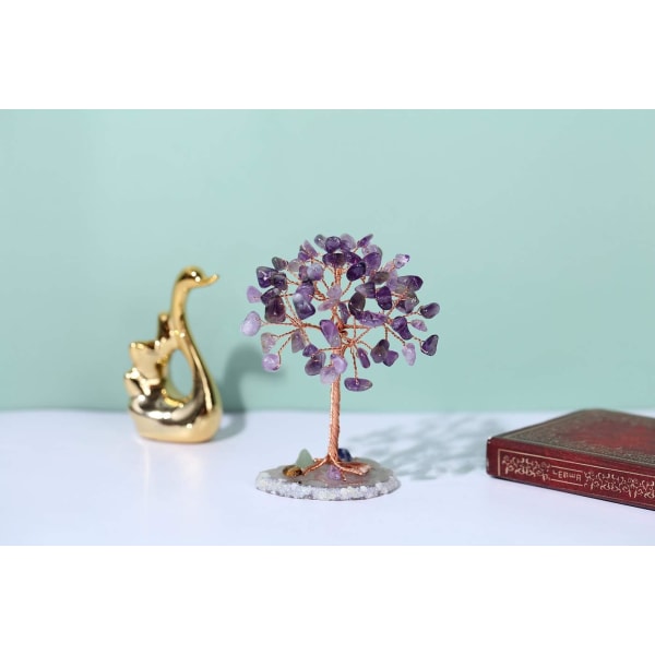 Mini Crystal Tree Healing Crystal Tumble Stone Tree of Life Feng Shui Tree Gemstones Agate Money Tree Figurines Ornament (Amethyst)