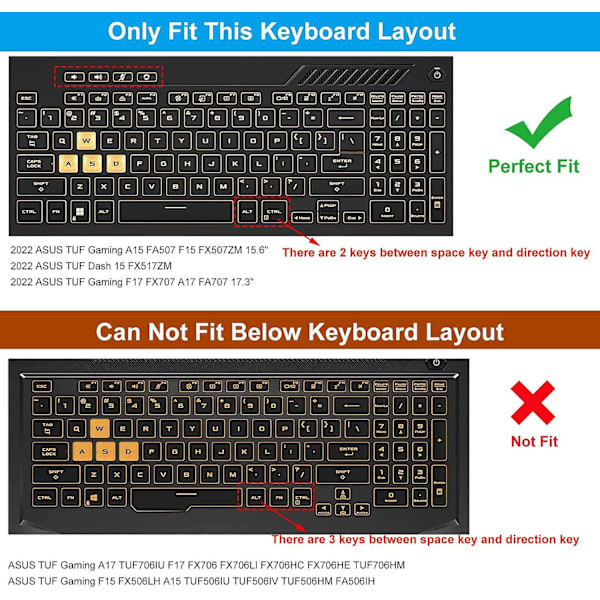 Tastaturdeksel for 2022 Asus Tuf Gaming F15 Fx507zm Fx507zm-es74 / A15 2022 / Tuf Dash 15 Fx517zm Fx517zm-as73, Asus Tuf Gaming F1