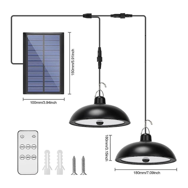 Solenergi-pendellys innendørs utendørs, Ip65 solfjernkontrolllys med sensor for gårdsplassen (9,84