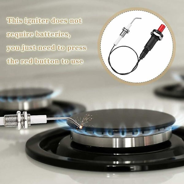 4 stk. Propangas Piezo Push Igniter Kit med gevindskåret keramisk elektrode tændingsplugsledning 30 cm til gasgrill, pejs, varmeapparat, komfur