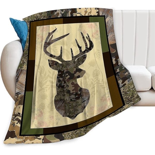 Deer Camouflage Throw Filt Mysig Plysch Camo Jakt Flanell Fleece Ultra Mjuk filtar Unisex Lätt Fuzzy Party filt Presenter Till Vuxna Män Be