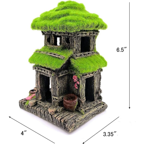 Akvariedekorationer Fiskegemmested Hus Betta Hule med Grøn Livagtig Mos (Stil 3)
