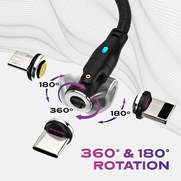 360 Pro magnetisk laddningskabel för typ C och micro USB, 100w magnetisk laddningskabel 6ft/2m, kapabel dataöverföring, snabbladdning,