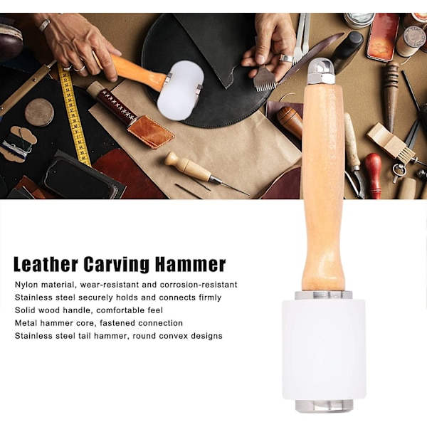 Lærskjæringshammer, Diy Nylon Hammer Lærverktøy Med Tretthåndtak