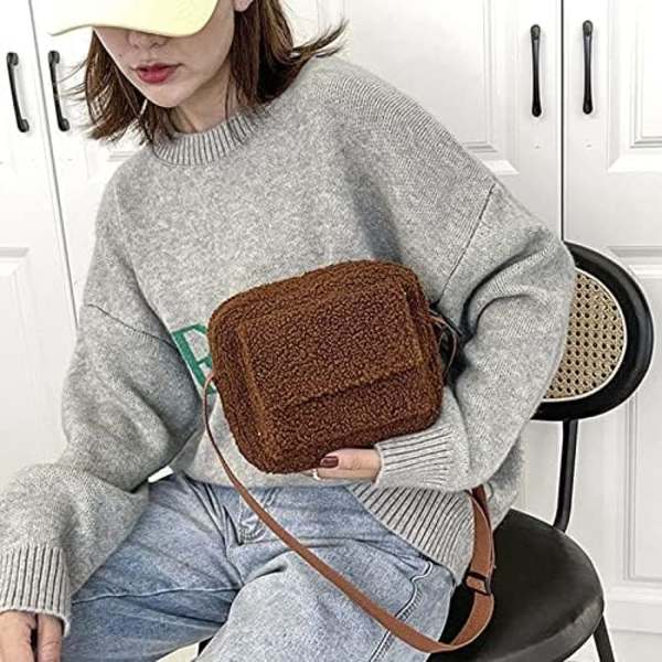 Kvinder Plys Skuldertaske Crossbody Håndtaske Lammeuld Messenger Taske Fluffy Tote Taske