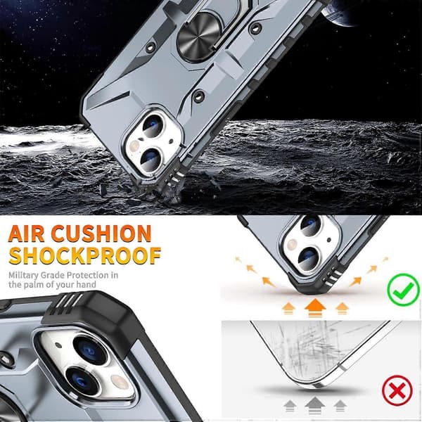 Lemonda för iPhone 15 TPU+ PC Skyddande Mobilskal Ringhållare Stöd Baksida - Grå Style Grey