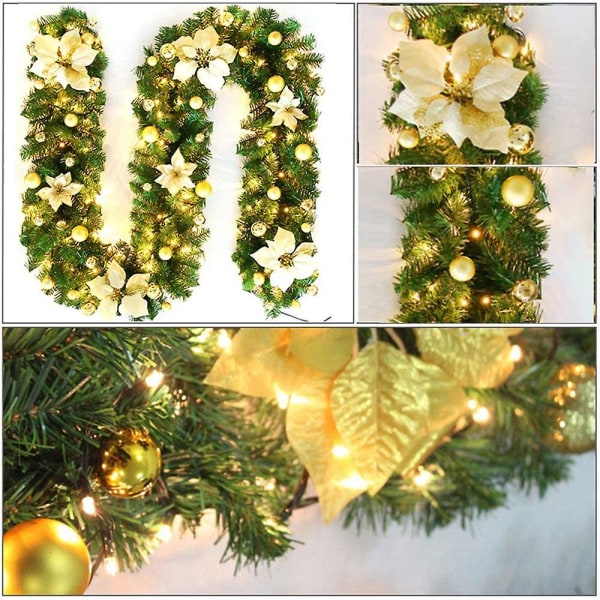Julkrans, Dekoration för Spisar och Trappor med LED-Ljus och Ornament