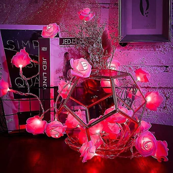 Rose Fairy String Lights, 20 Led vaaleanpunainen ruusu kukka sisätilojen Fairy Lights Ystävänpäivä häädecora