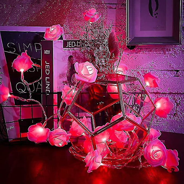 Rosé-Fairystränglampor, 20 LED Rosa Rosor Inomhus Fairy Lights Alla hjärtans dag Bröllop Dekoration