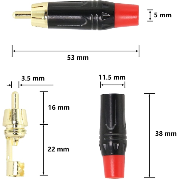 RCA-liitin, RCA-liitin, Korjausvaihto RCA-liitin, DIY RCA-juotosääni- ja videokaapeliliitin - 2 kpl