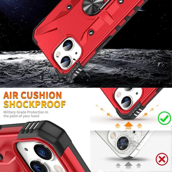 Lemonda för iPhone 15 TPU+ PC Skyddande Mobilskal Ringhållare Stöd Baksida - Röd Style Red