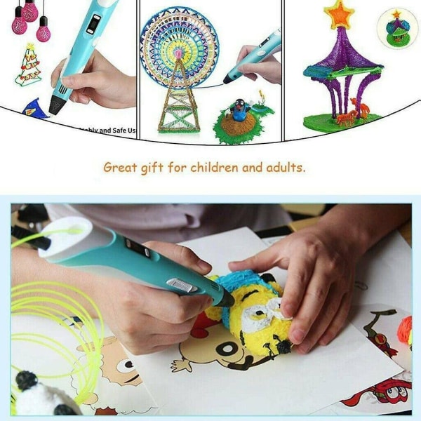3D Printing Pen Legetøj med LCD-skærm + 12 farver 36m 1,75mm PLA ABS Filament til børn og voksne