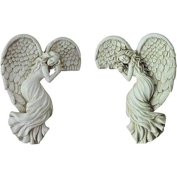 Dörrkarm Ängelvingar Skulptur - Ängel i ditt hörn, 3D Kreativ Staty Hem Konst Väggdekoration Harts Figurer Prydnader för Utomhus Trädgård Livi