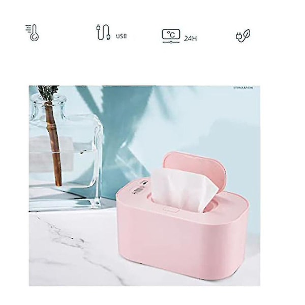 Ny Wipe Warmer Heater Vådhåndklædedispenser Servietvarmeboks Hjem/bil Brug Mini Wipe Warmer Case Desinficerende servietter (Farve: Pink