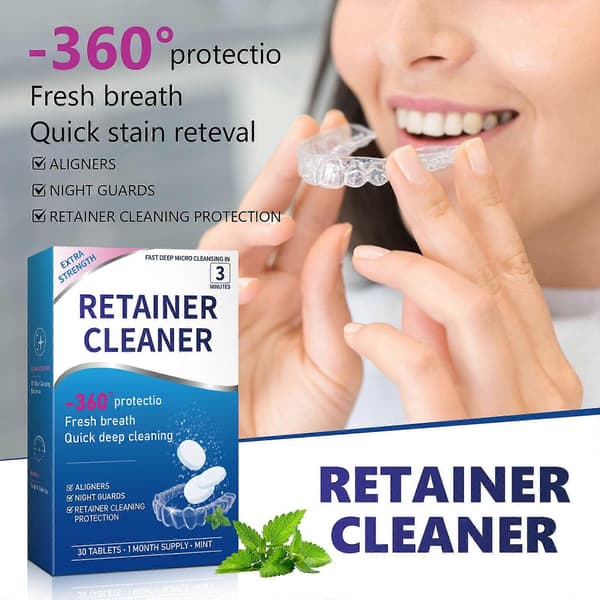 Protesepleietabletter 30-pakning - Bærbar brusetablettrenser for proteser og retainere, regelmessig dyprenhold. 1 box
