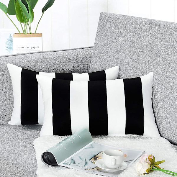 Kuddfodral 45x45cm, Set med 2 Kuddfodral Randiga Mjuka Kuddfodral för Soffa Sovrum Svart Vit (kuddkärna ingår inte)