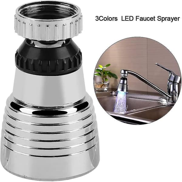 LED-belyst munstycke Vattenkran 360 Vridbar Pip Vask Kök Badrum Temperatur