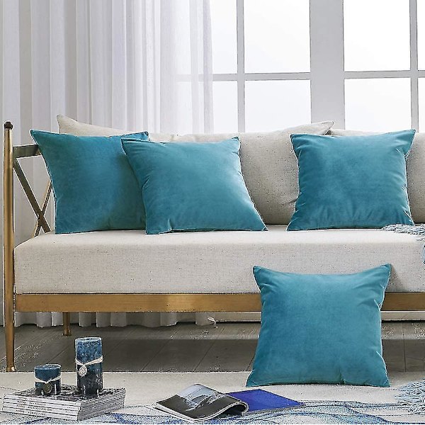 Teal Sammetskuddfodral för Soffa 18x18 Tum 45cm X 45cm Mjuk Pläd