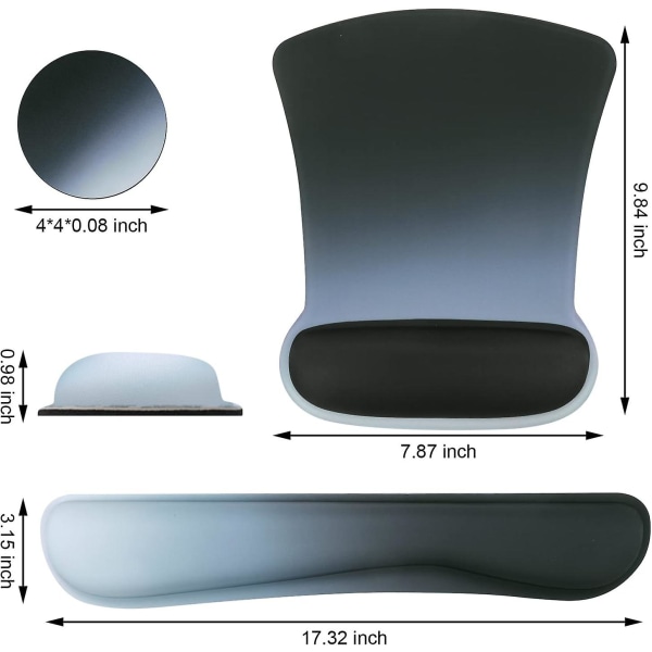 Musematte håndleddsstøttesett, 3-i-1 tastaturhåndleddsstøtte + ergonomisk musematte + underlag, sklisikker gummibase. Håndleddsstøtte gjort enkelt