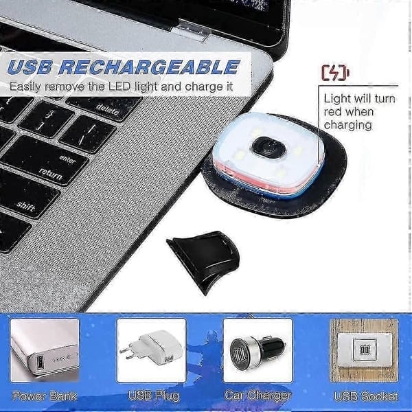 USB-genopladelig lys til LED-strikhue, 4 stk., stærk, medium og svag lystilstand LED-hue black
