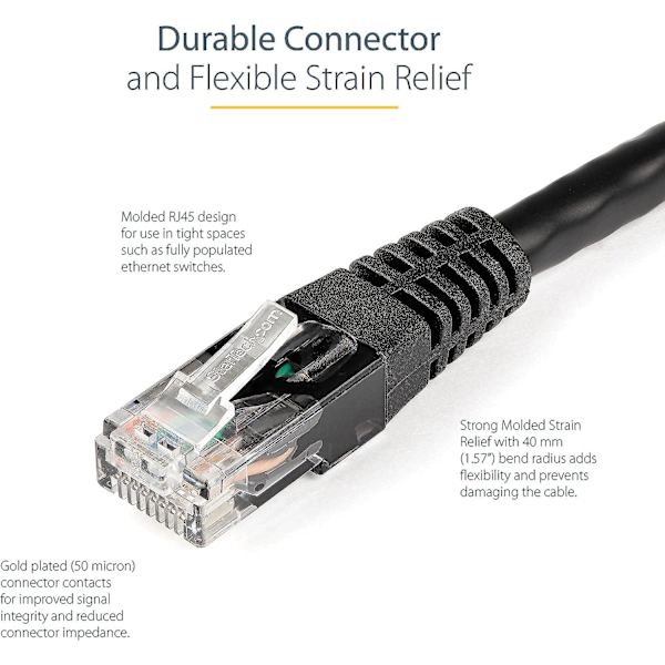 25ft Cat6 Ethernet-kabel - Svart Cat 6 Gigabit Ethernet-kabel -650mhz 100w Poe Rj45 Utp støpt nettverks-/patchkabel med strekkavlastning/f