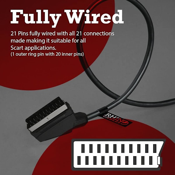 Afskærmet Scart-kabel, forgyldt han til han, Rgb 21-benet Scart-ledning til Av-lyd- og videokontakt til tv, Sky, Vcr, Dvd-afspiller