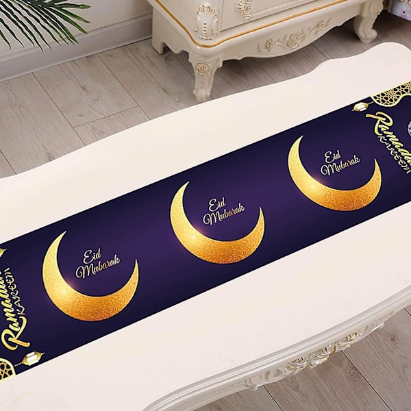 Mån Bordsduk - Guld Lila Eid Al-fitr Bordsdekorationer | 71\"x14\" Bohemisk Stil Matsal Kök Rektangulär Bordsduk,