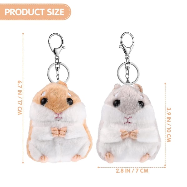 2 stk. Dyre nøglering Plys nøglering Sjov Hamster nøglering Blød vedhæng nøglering