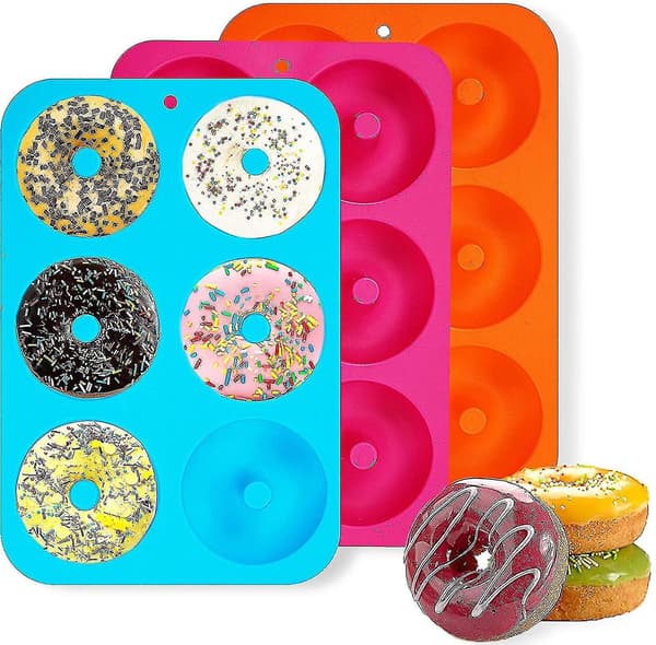 3 stk Silikon Donutform Donut Bakepan Form Plate Beholder Donuts