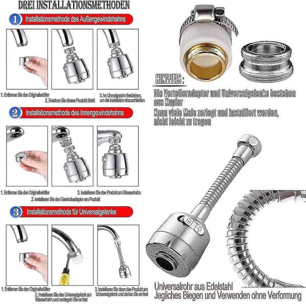 Vattenbesparande kran, 17 cm stänksäker kran, multifunktionell kransats