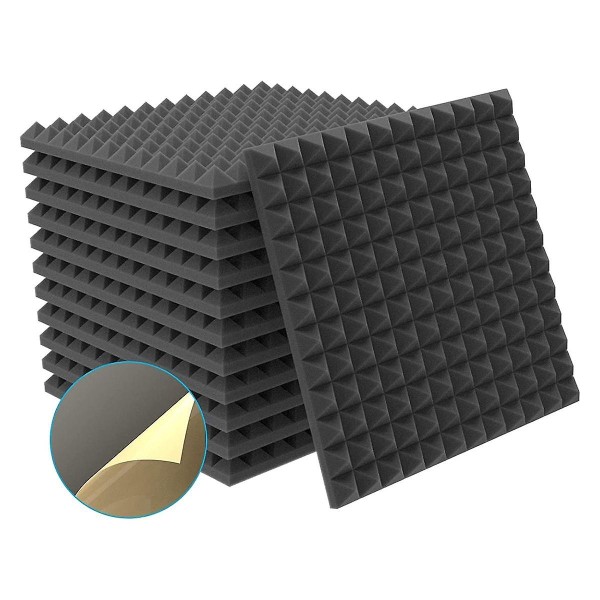12-pack akustiskt skum självhäftande pyramidskum, ljudisolerande ljudabsorbent för ljudstudio