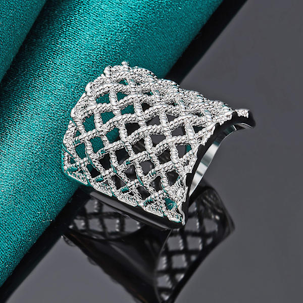 925 Sterling Silver Retikulär Ring Mode Smycken 6, 7, 8, 9, 10 6