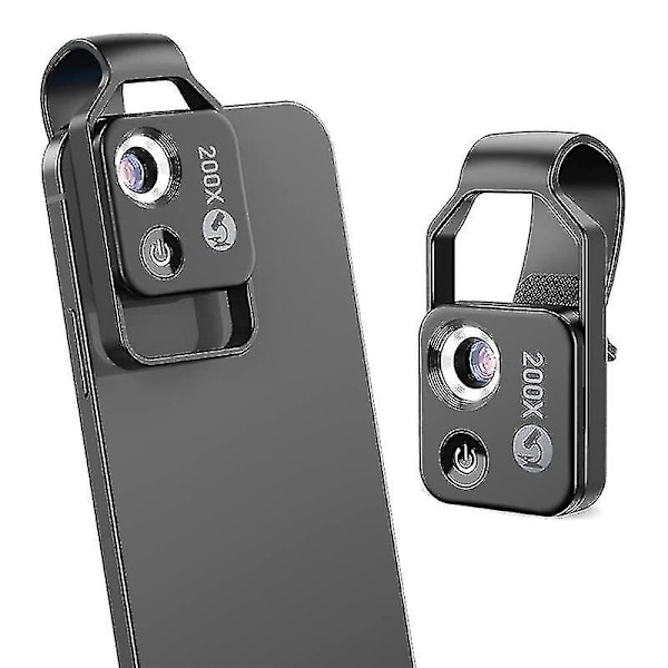 200X Mobiltelefon Mikroskop Tilbehør med Linse, Bærbar Mini Digital Mikroskop med LED Lys/Uni-hy